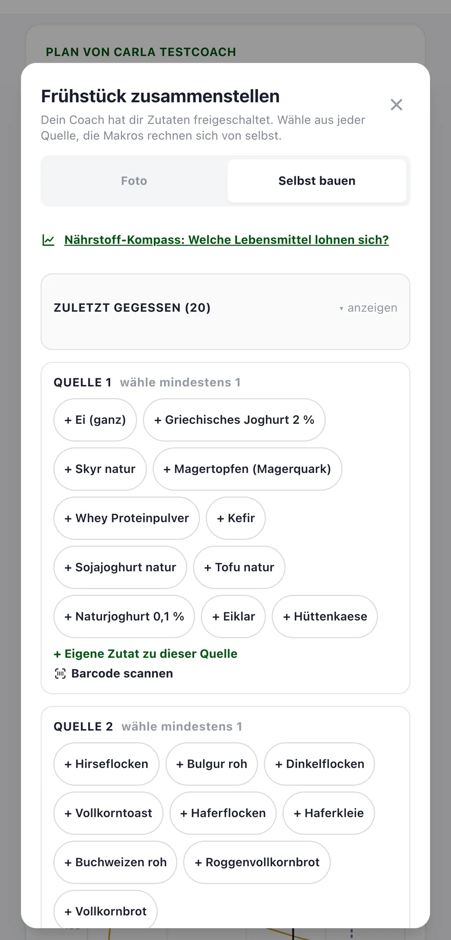 Baukasten in der App: Zutaten antippen, die Mahlzeit entsteht