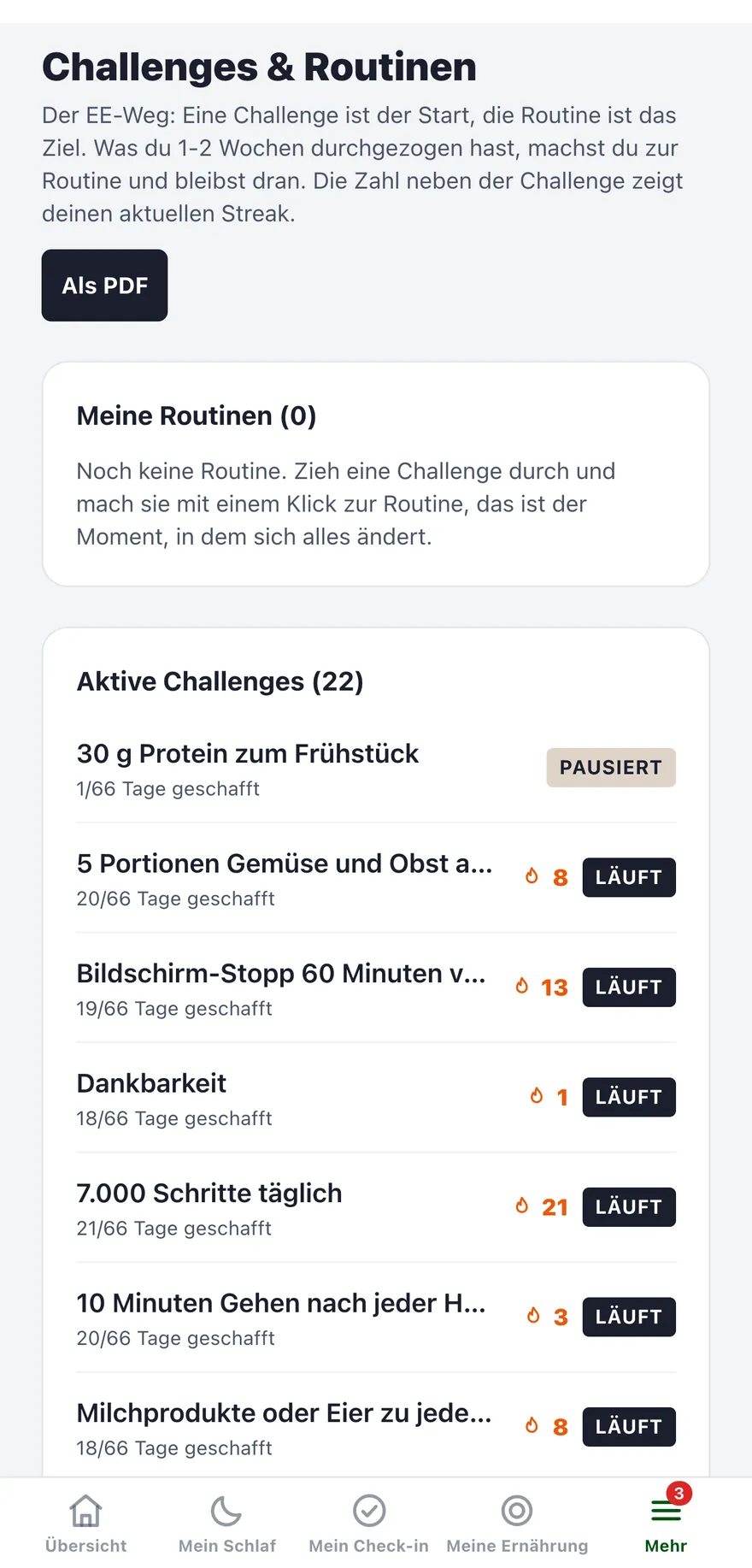Challenges in der App mit Abhak-Kreisen