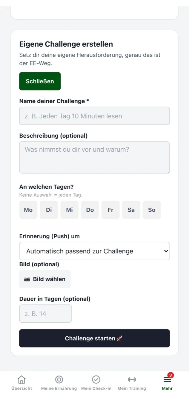 Eigene Herausforderung in der App anlegen